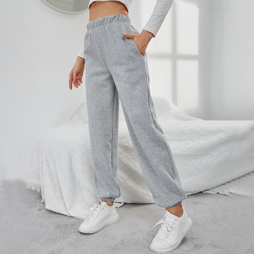 High-Waist Fleece-Lined Straight Trousers