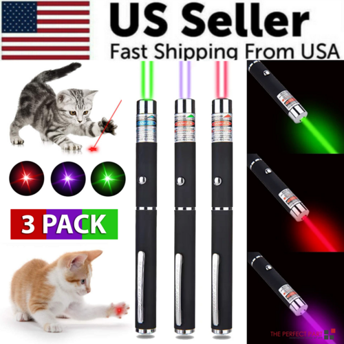 3-Pack Laser Pointer Pens – Red, Green & Purple Beam