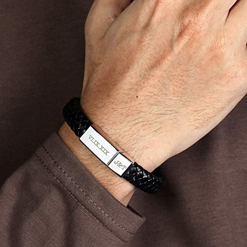 Roman Numeral Engraved Leather Bracelet