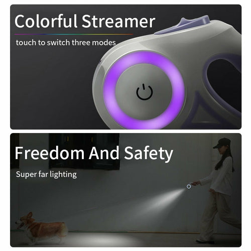 Retractable LED Dog Leash with Light & Brake
